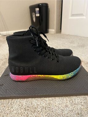NOBULL Black High-Top Tasiners with Multicolor Rainbow Midsole